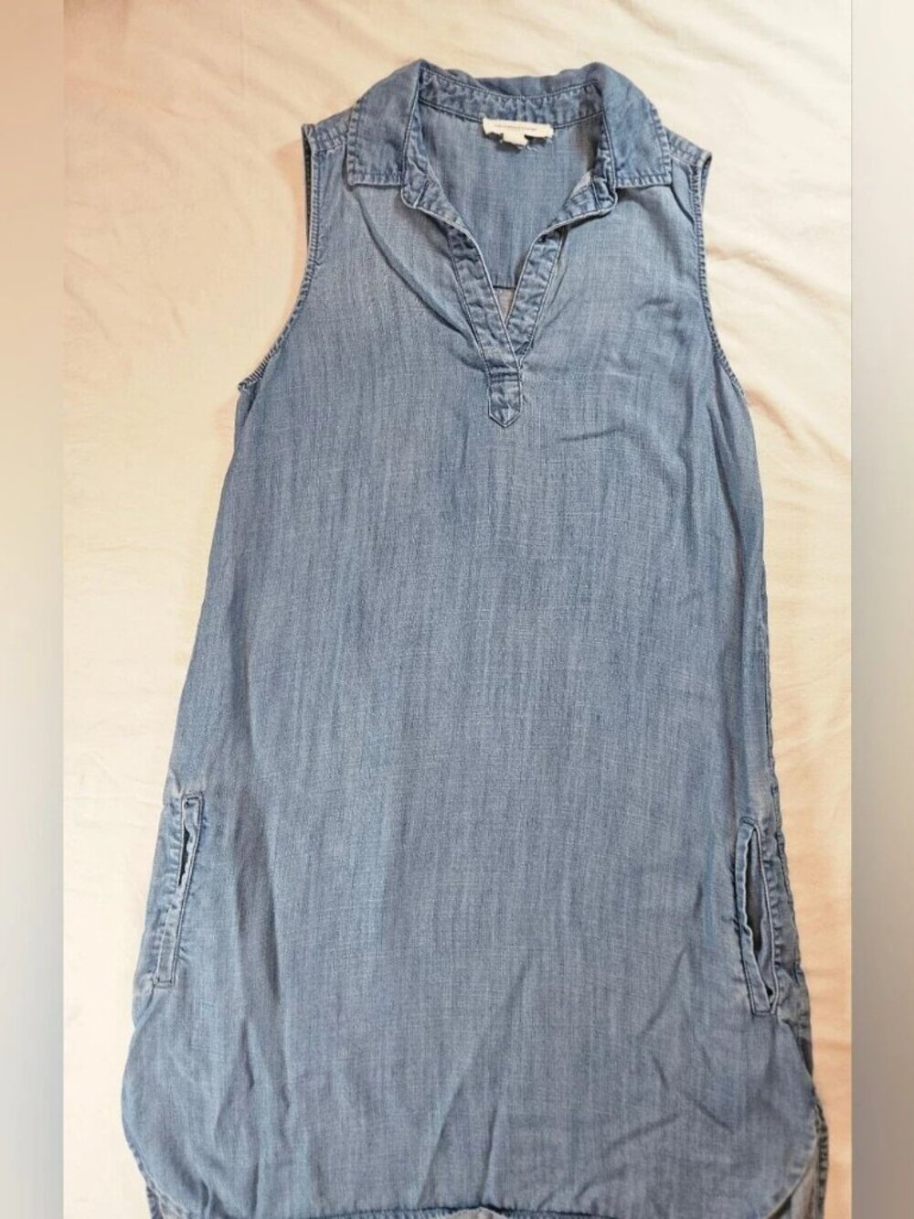 Beach Lunch Lounge Womens Blue Denim Sleeveless Collared Shift Dress Size XS